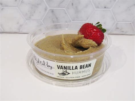 Delighted by hummus - There are 50 calories in 2 tbsp (28 g) of Delighted By Vanilla Bean Hummus.: Calorie breakdown: 18% fat, 73% carbs, 8% protein.18% fat, 73% carbs, 8% protein.